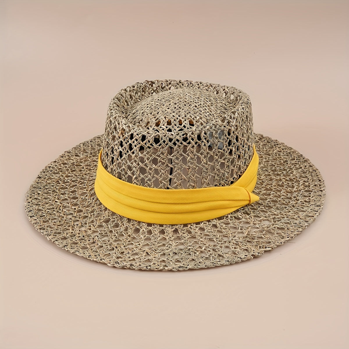 Straw Woven Flat Top Hat European American Style British Travel