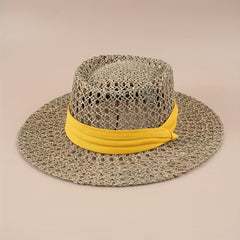 Straw Woven Flat Top Hat European American Style British Travel