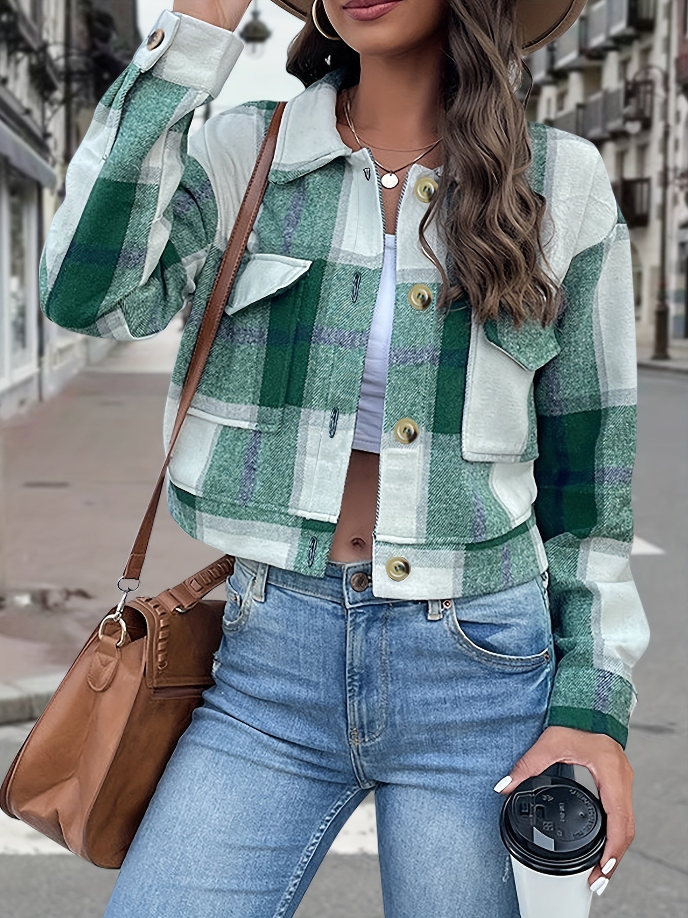 Plaid Print Button Front Jacket Outerwear Women's Clothing