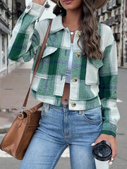 Plaid Print Button Front Jacket Outerwear Women's Clothing