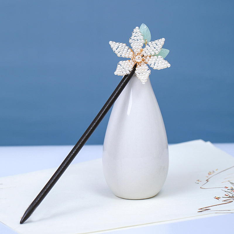 Vintage Osmanthus Hair Pin for Thick Hair Wooden Chignon Tassels Flower Branch