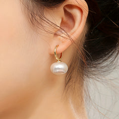 Metal Baroque Pearl Earrings Pop Pendant Flat Pearl Earrings