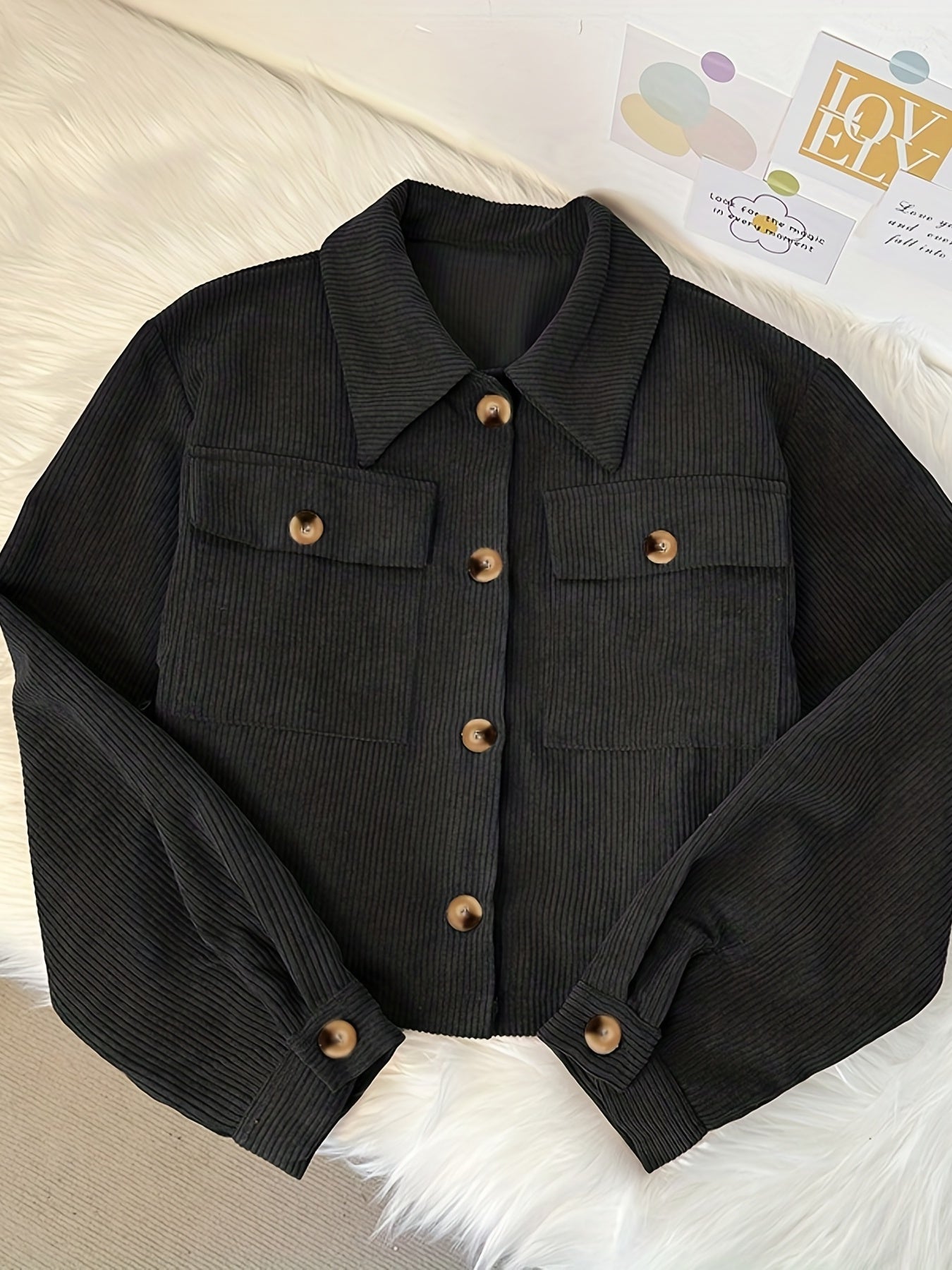 Corduroy Crop Jacket Long Sleeve Casual Fall Winter Women's Clothing