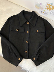 Corduroy Crop Jacket Long Sleeve Casual Fall Winter Women's Clothing