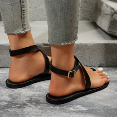 Women's Toe Loop Cross Strap Sandals - Casual Slide Summer Beach Shoes
