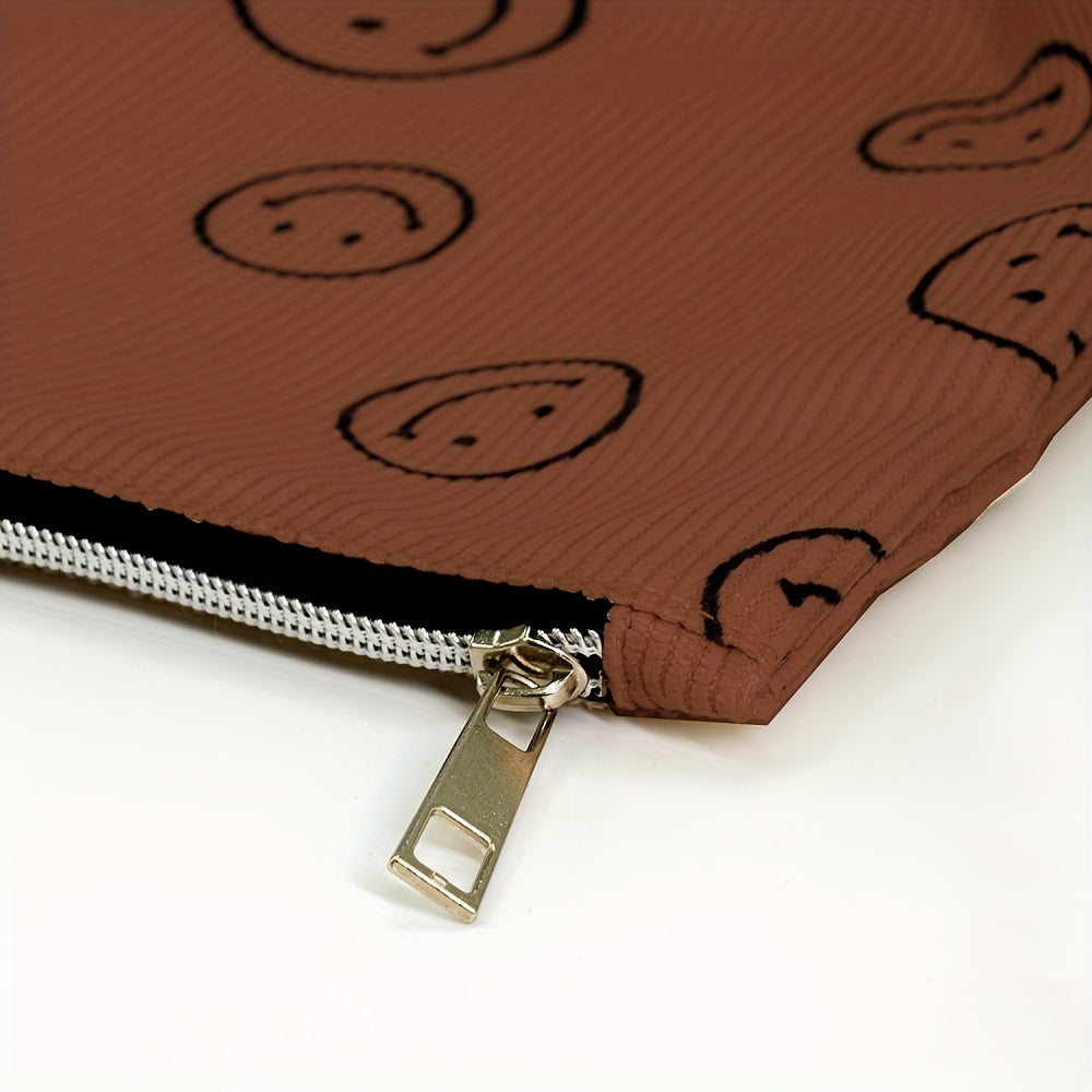 Cute Smile Face Corduroy Makeup Bag for Women