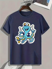 Cartoon Octopus Graphic Print Men's Tee for Summer