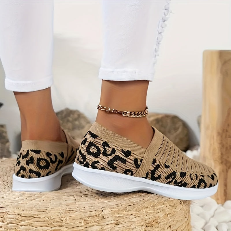 Leopard Print Breathable Walking Shoes Slip-on Sneakers