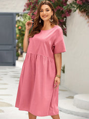 Casual Dress Women's Plus Short Sleeve Ruched Comfortable Dress