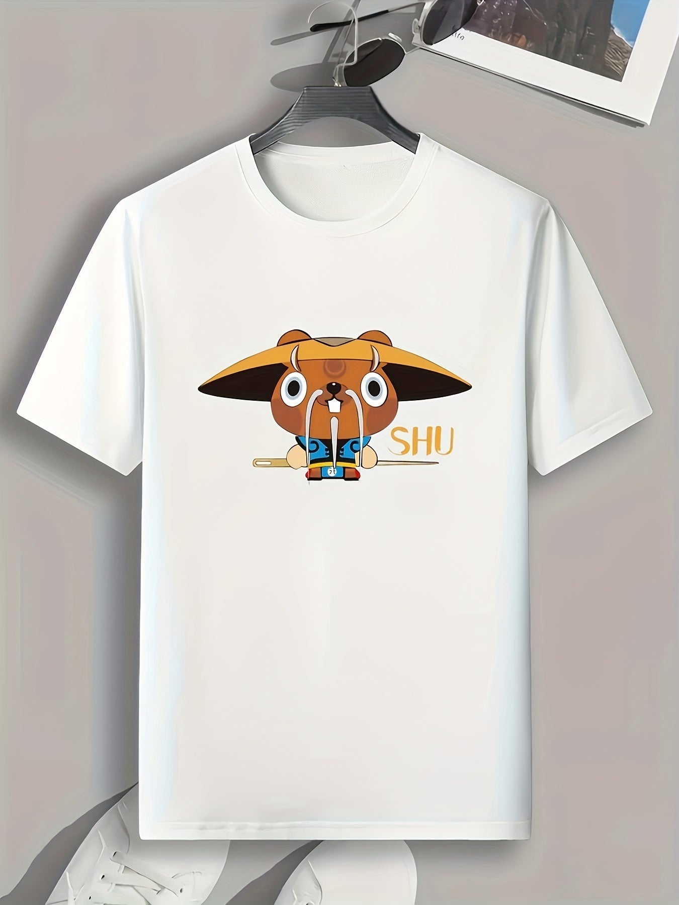 Cartoon Animal Pattern Print Men's Comfy Sports T shirt