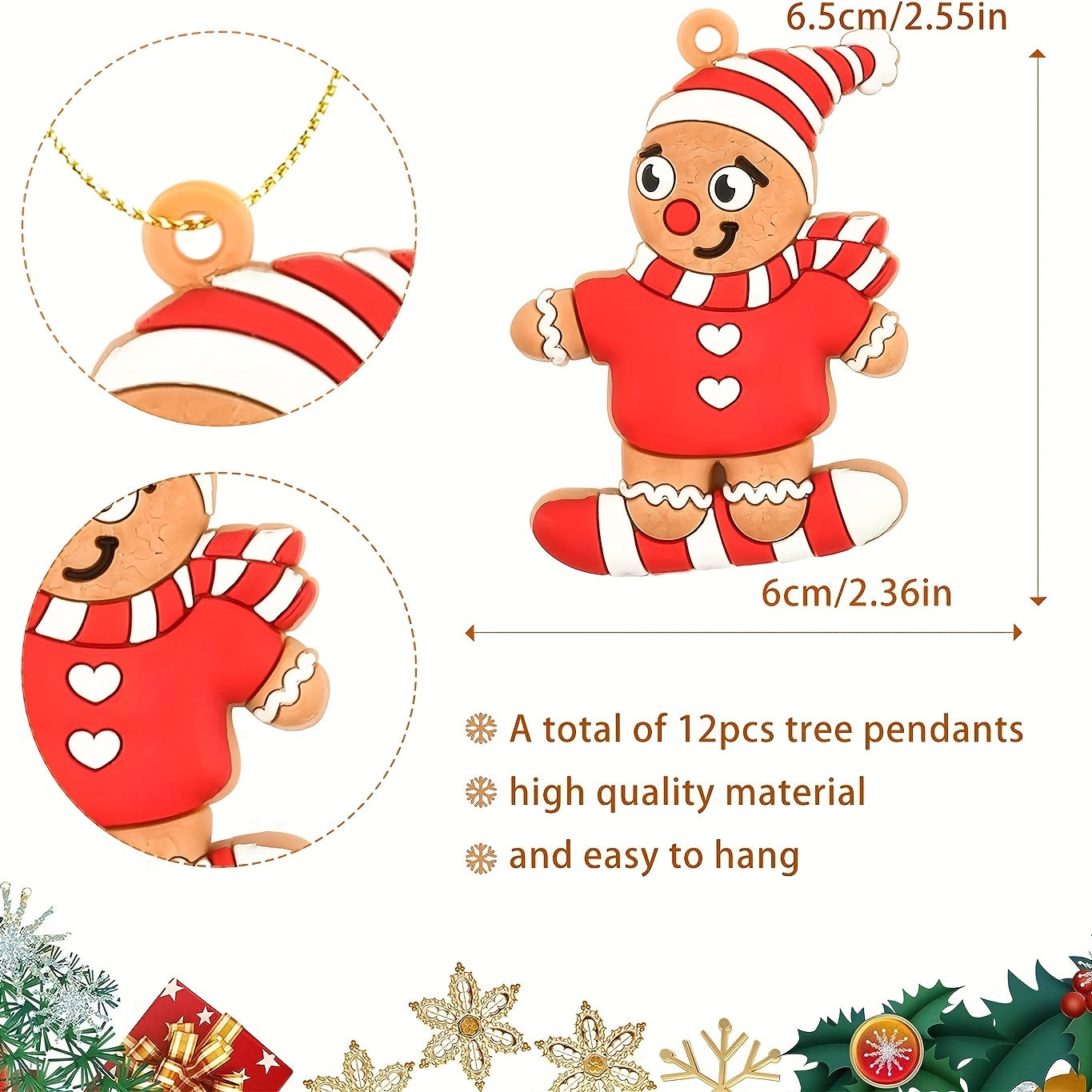12 Gingerbread Man Christmas Decorations Tree Hanging Ornaments Figurine