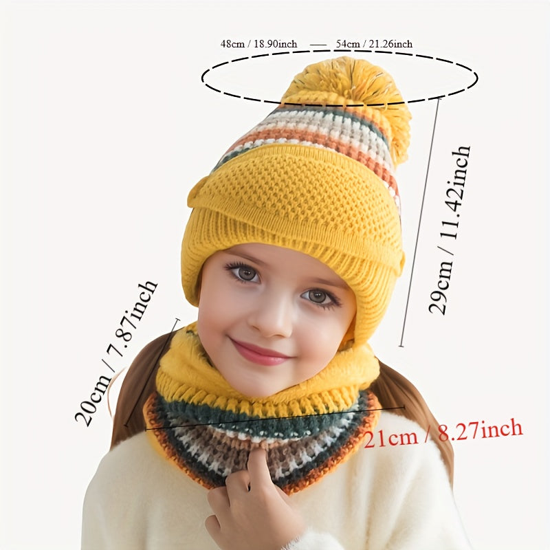 Kids Winter Knitted Hat & Scarf Set, Ages 4-10