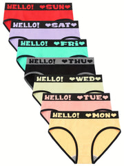 7pcs Letter Tape Briefs Mid Rise Panties Women's Lingerie