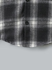 Boys Plaid Hoodie Button Long Sleeve Patchwork Jacket Top