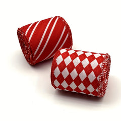 Striped Wired Edge Ribbon with Rhinestone Pattern - Christmas Craft Wrapping