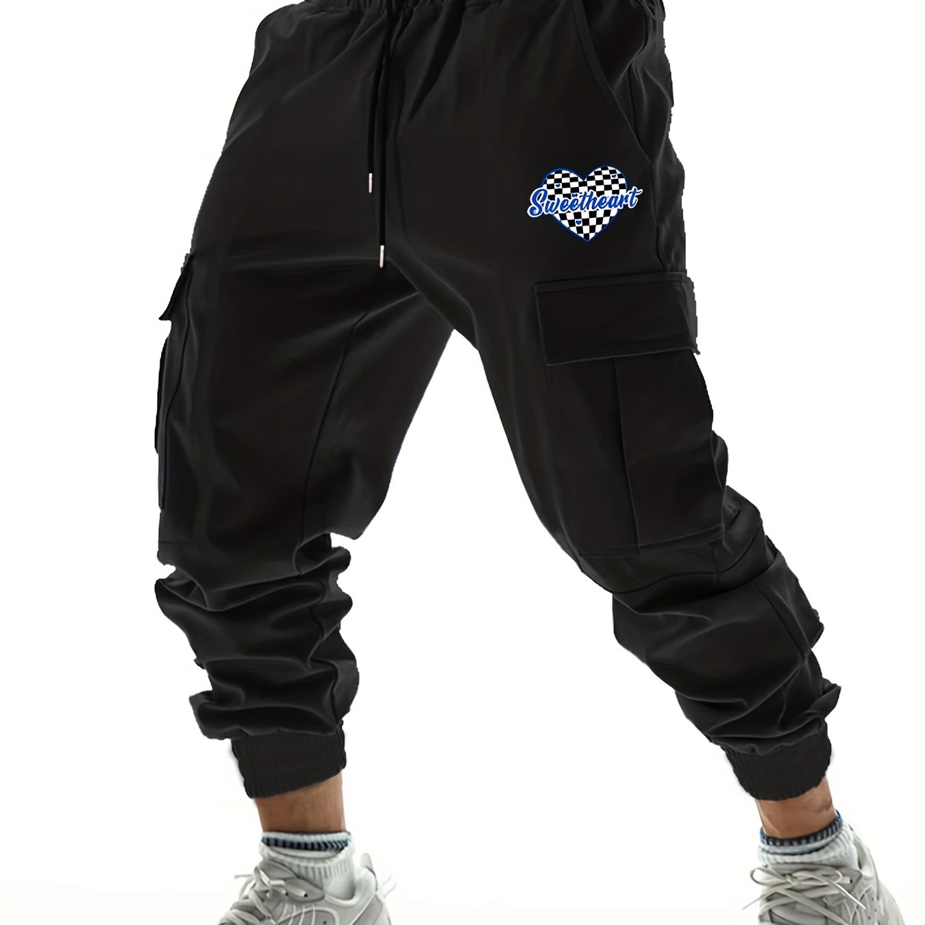 Sweetheart Letter Print Casual Comfy Slightly Stretch Joggers Men's Cargo Pants