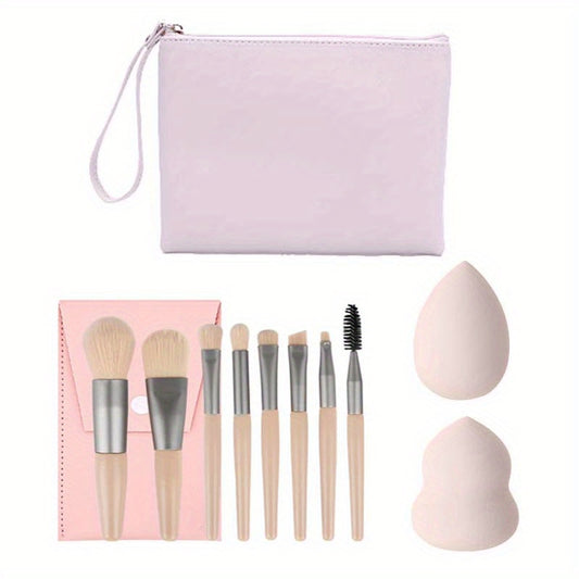 8pcs Makeup Bag and Tool Set Waterproof Portable with Brushes and Wet/Dry Makeup
