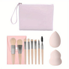 8pcs Makeup Bag and Tool Set Waterproof Portable with Brushes and Wet/Dry Makeup