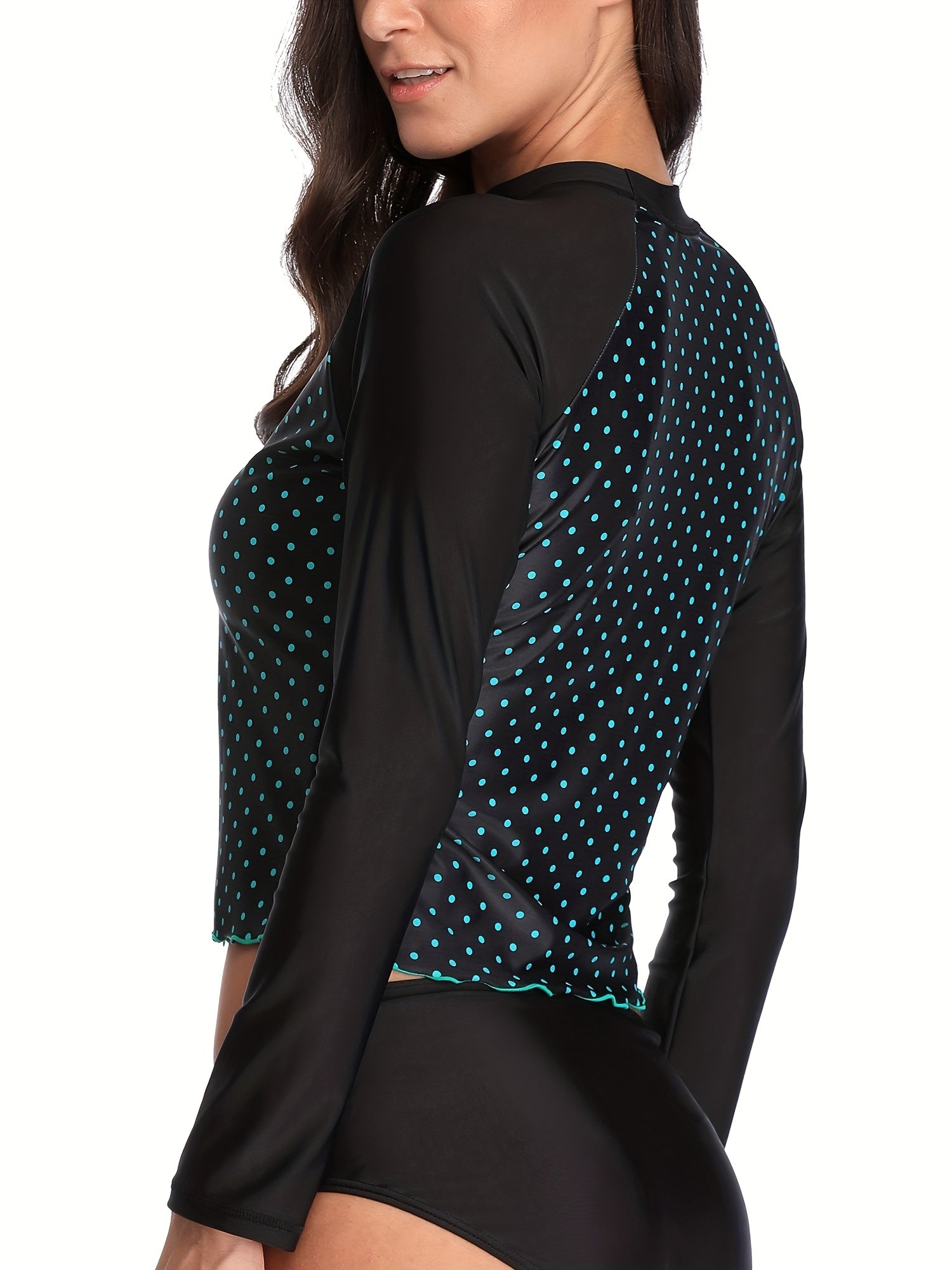 Polka Dot Print Crop Long Sleeve Sunsuit for Diving
