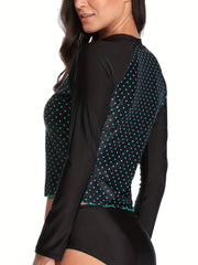 Polka Dot Print Crop Long Sleeve Sunsuit for Diving