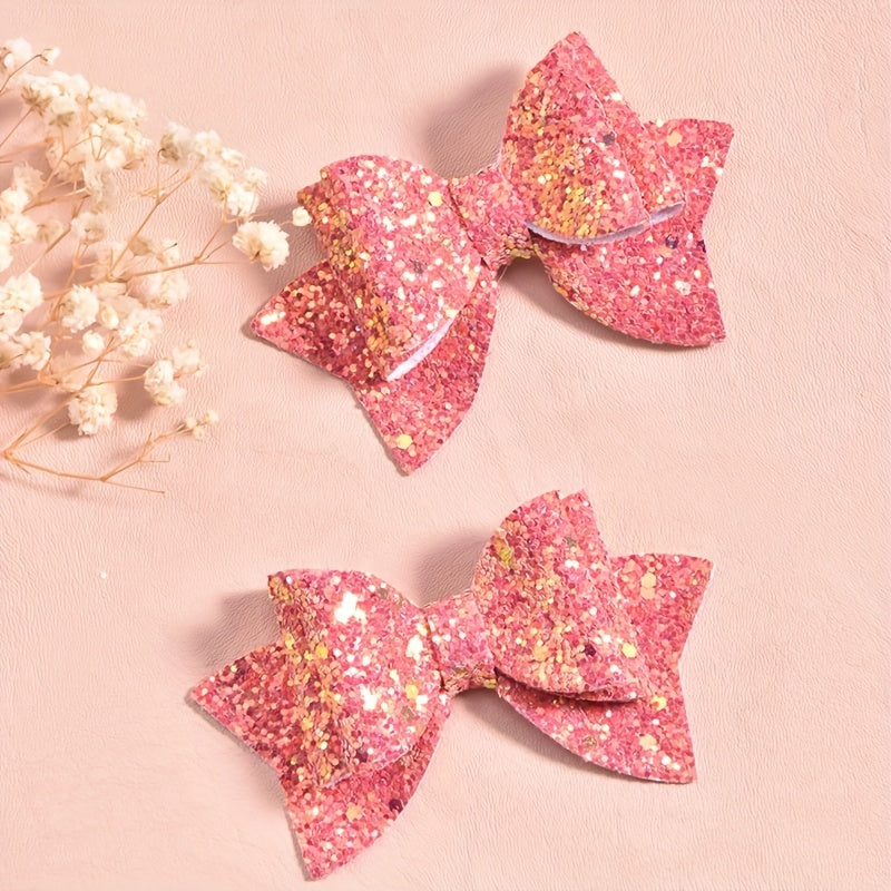 2pcs Sparkly Sequin Bow Hair Clips - Girls' Hair Accessories