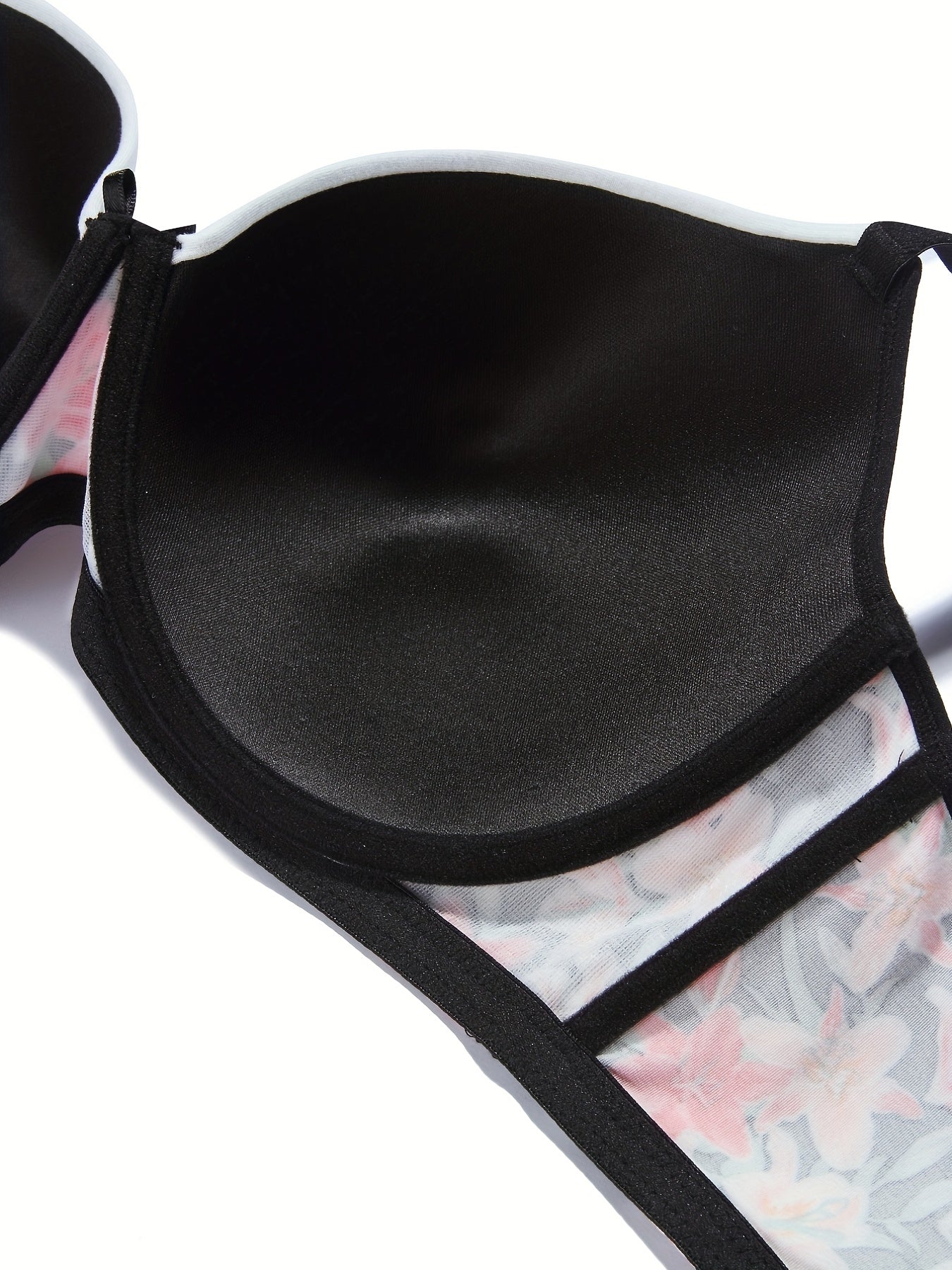 Colorblock Floral Print Molded Cup Underwire Bow Bra