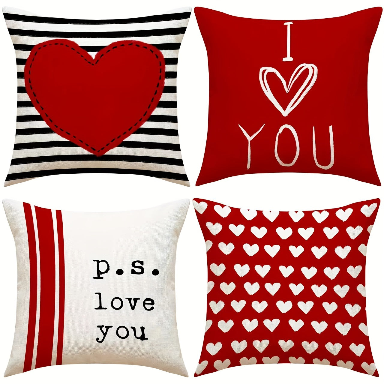 Set of 4 Linen Printed Throw Pillow Covers