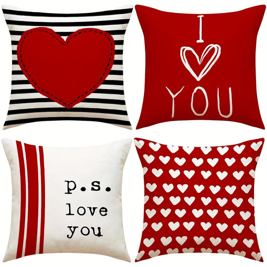 Set of 4 Linen Printed Throw Pillow Covers