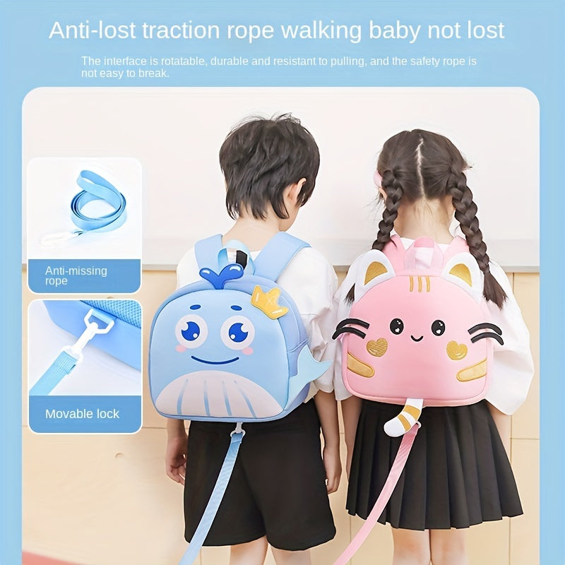 Kid's Cartoon Cat Whale Backpack w/ Anti-missing Rope - Primary School Bag