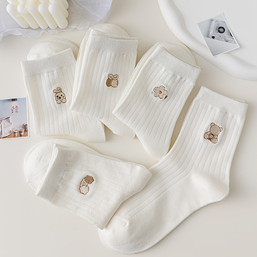 5 Pairs Cartoon Animal Print Socks Comfy Women's Stockings