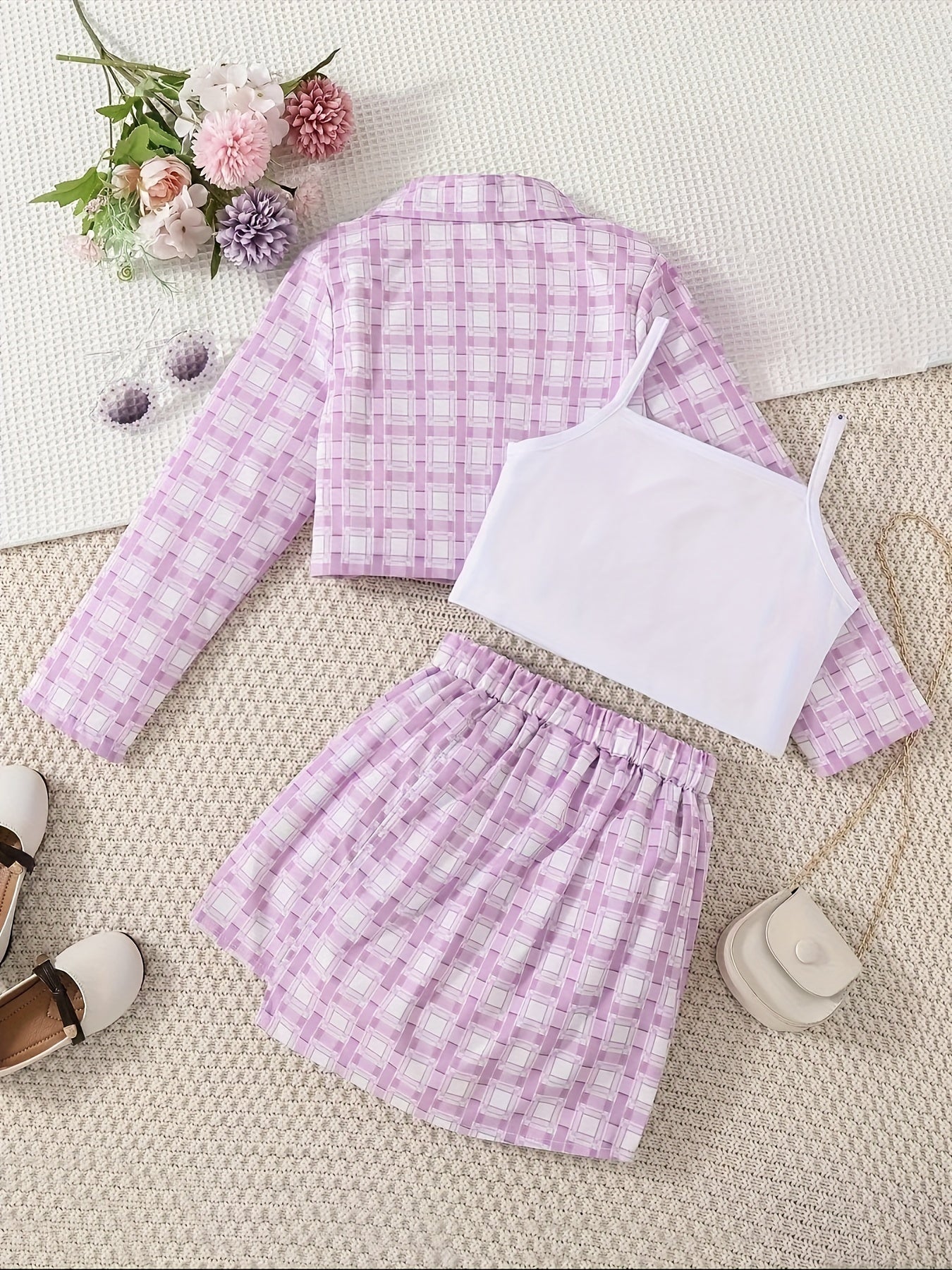 Toddler Girls Plaid 3pcs Set Coat Vest Skirt Kids Clothing