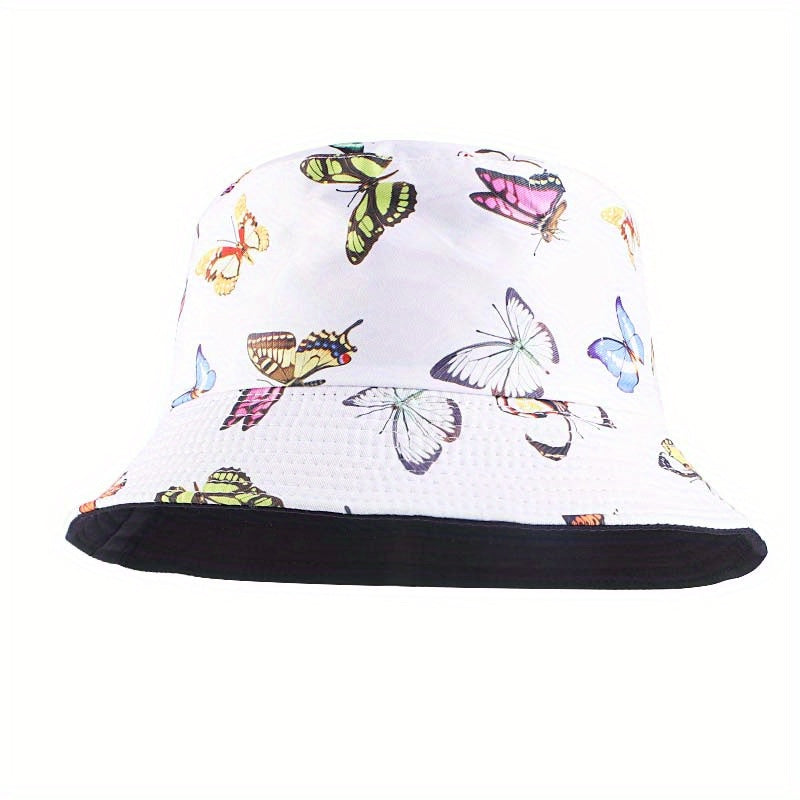 Butterfly Print Reversible Bucket Hat Hip Hop Flag Pattern Basin Hat