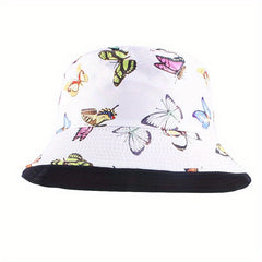 Butterfly Print Reversible Bucket Hat Hip Hop Flag Pattern Basin Hat