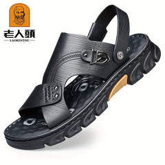 LAORENTOU Men's Leather Sandals Casual Outdoor Anti-skid Sandals