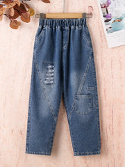 Girls Shredded Harem Jeans with Pocket