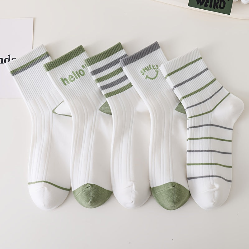 Women's Letter & Striped Mid Tube Socks 5-Pack