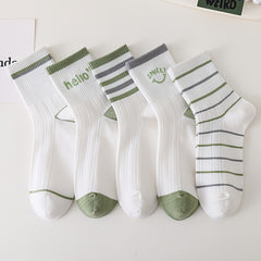 Women's Letter & Striped Mid Tube Socks 5-Pack