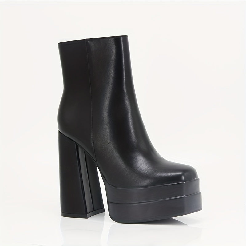 Women's Chunky Heel Ankle Boots Square Toe High Heeled Boots