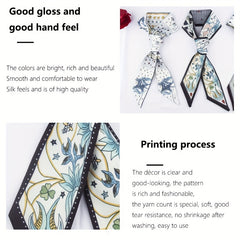 Flower Print Skinny Scarf Long Ribbon Neckerchief Silk Twilly Scarf