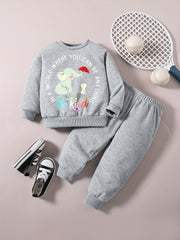 Baby Girl Casual Set Cartoon BE KIND Graphic Sweatshirt Pants Outfit