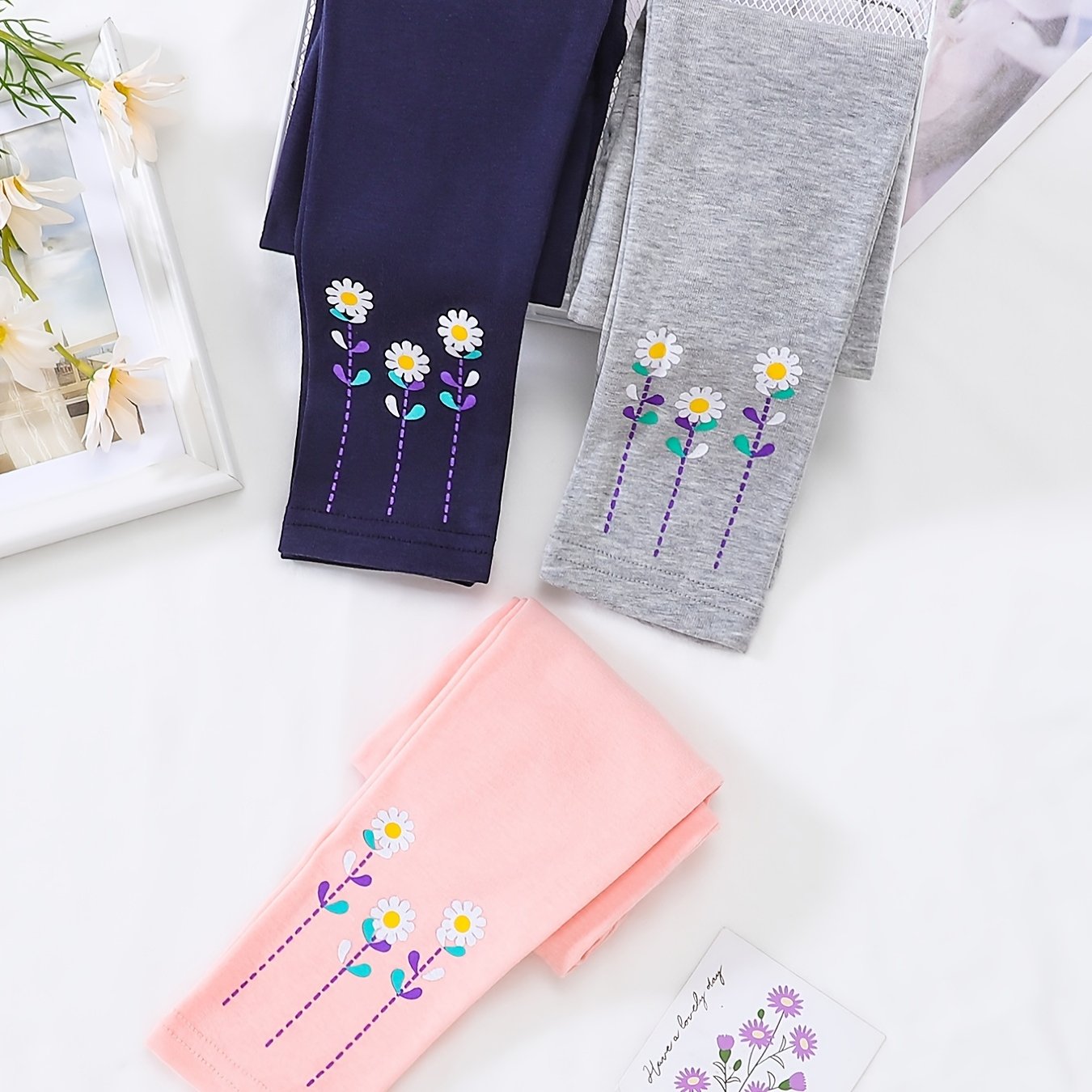 Girls Flower Print Soft Leggings Footless Tights Pants Kids Clothes