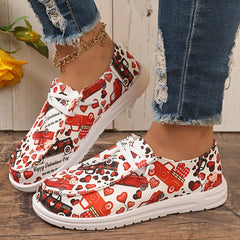 Women's Skateboard Shoes with Truck & Heart Patterns Flat Lace-up Shoes