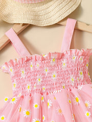 Baby Girls Daisy Graphic Print Thin Strap Mesh Dress Clothes For Summer