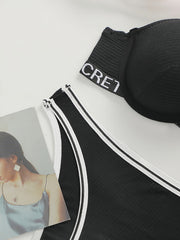Letter Print Push Up Bra & Panties Set