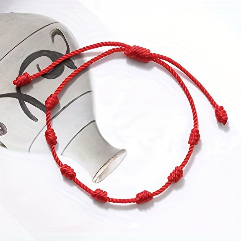 Classic 7 Knots Red Braided Rope Bracelet for Men Women Children