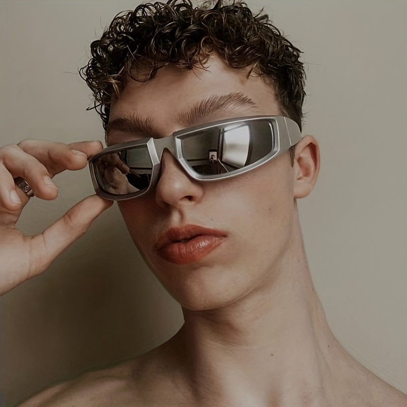 Y2K Future Tech Sense Silver Hip Hop Bungee Men's Sunglasses