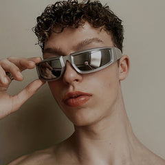Y2K Future Tech Sense Silver Hip Hop Bungee Men's Sunglasses