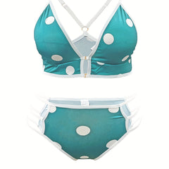 Polka Dot Lingerie Set - Cut Out Ring Linked Bra & Panty 2 Piece