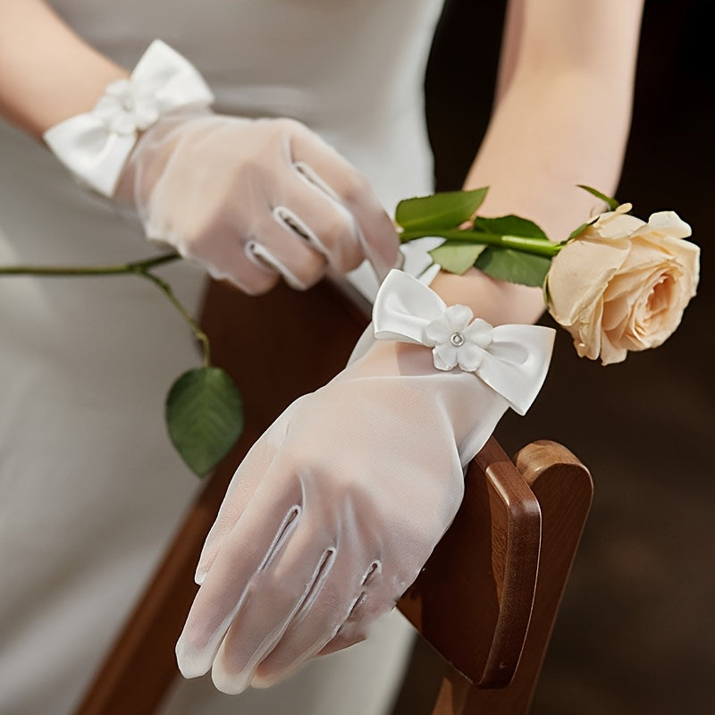 Romantic Bow Bridal Gloves for Wedding Ceremonies