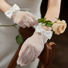 Romantic Bow Bridal Gloves for Wedding Ceremonies